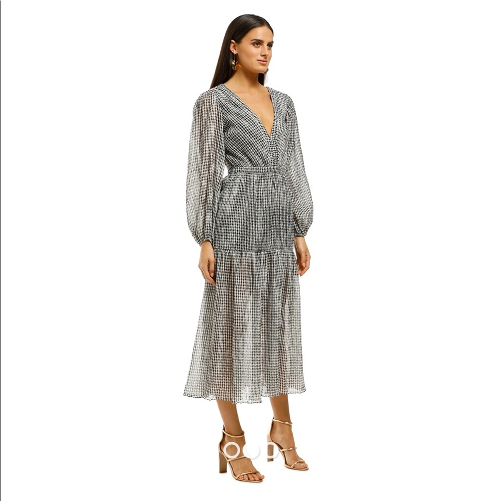 BEC & BRIDGE Nadine Crinkled Gingham Midi Dress In Check